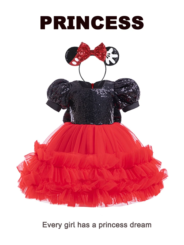 Mickey Princess Dress Girls Sequin Mesh Ball Gown Children Carnival Halloween Clothes Kids Formal Dress for 1-6Y