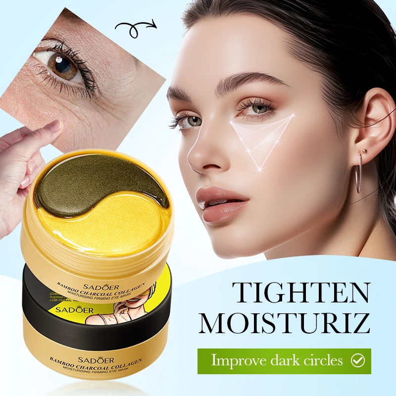 60pcs SADOER Black Golden Crystal Collagen Eye Mask Anti Dark Circles Anti-aging Anti Wrinkles Moisturizing Eye Patches