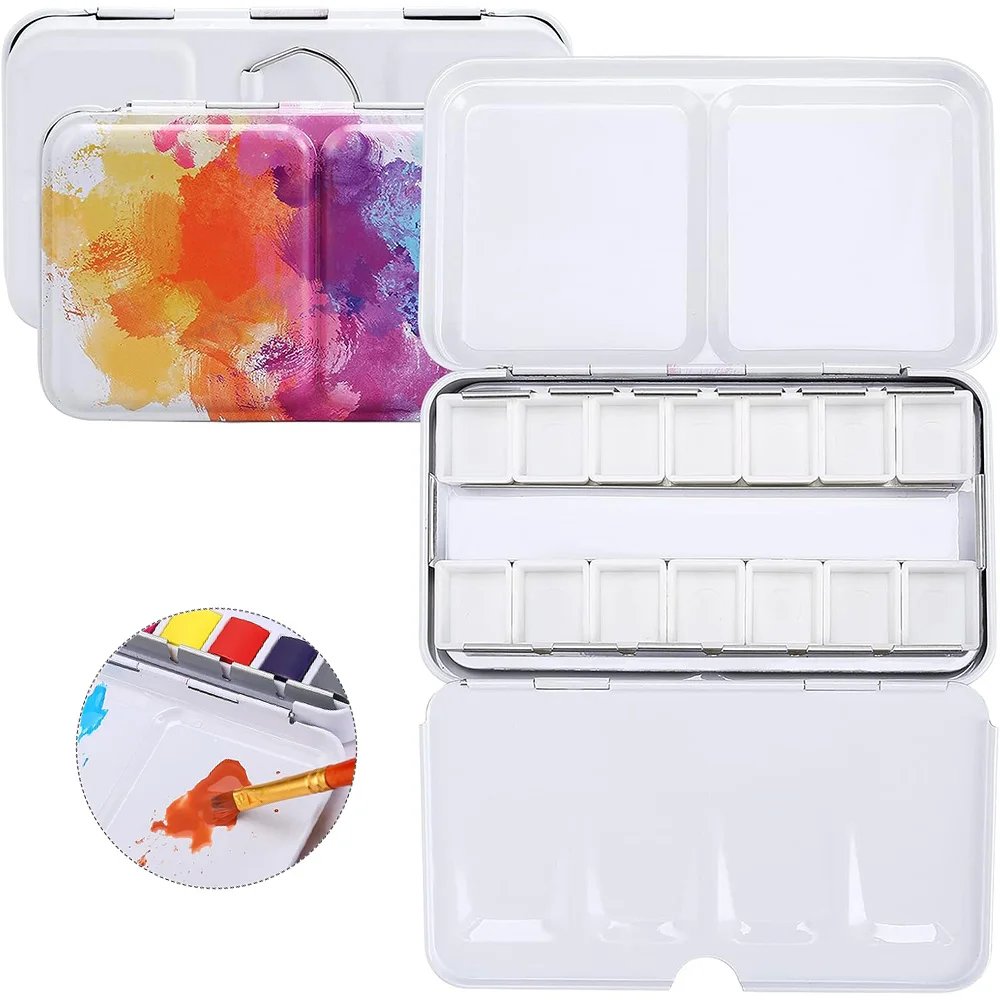 

Empty Watercolor Palette Empty Tins Box Palette Paint Case with 14 Empty Half Pans Paint Tray Palette Suitable for Painting