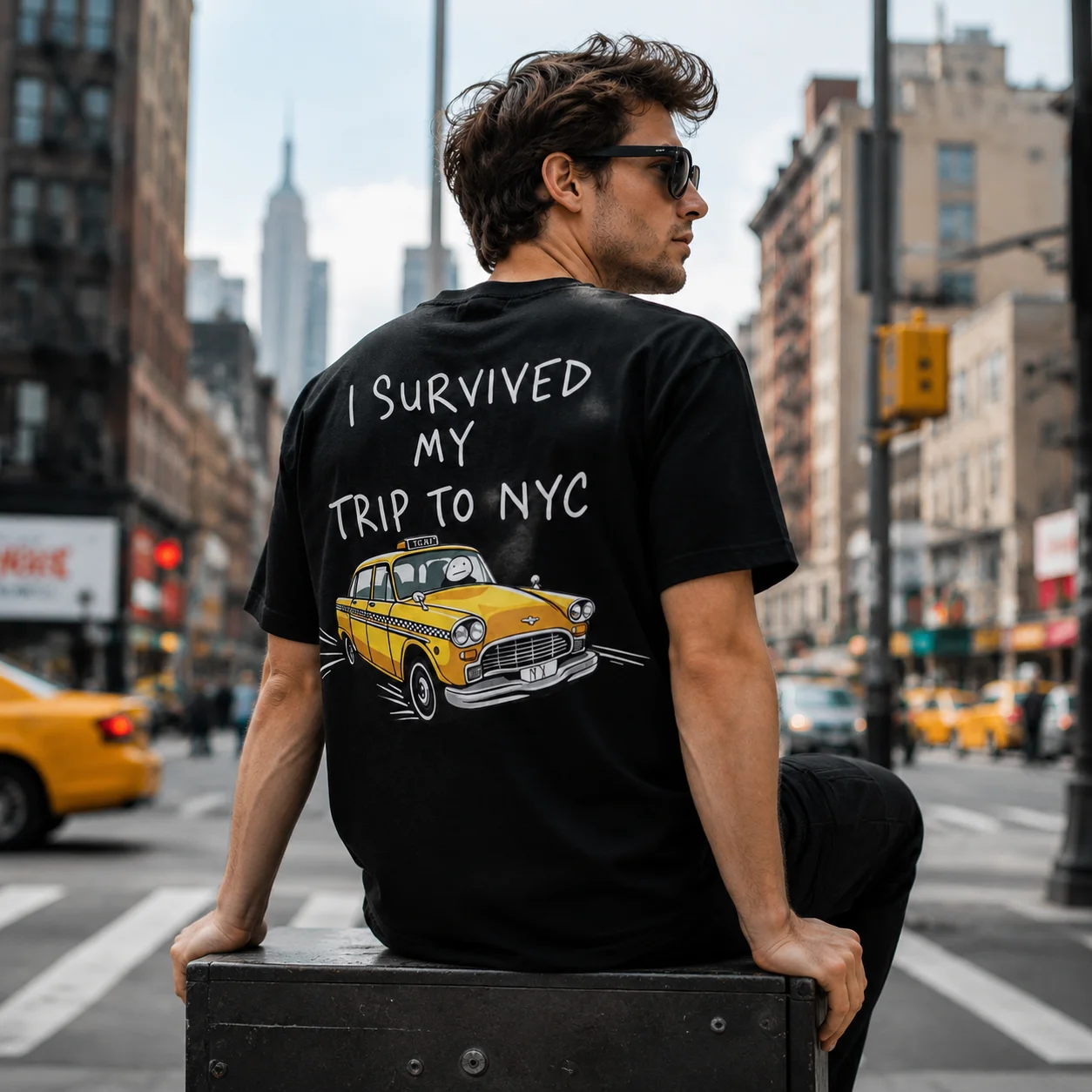 Tom I Survived My Trip To Nyc New York Yellow Spider Taxi T Shirt