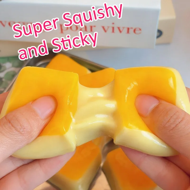 Taba Squishy Yellow Brushed Rice Cakes Fidget Squishes Imitation Silicone Sticky Food Squishy Desserts Fidgeting Irritable Toys
