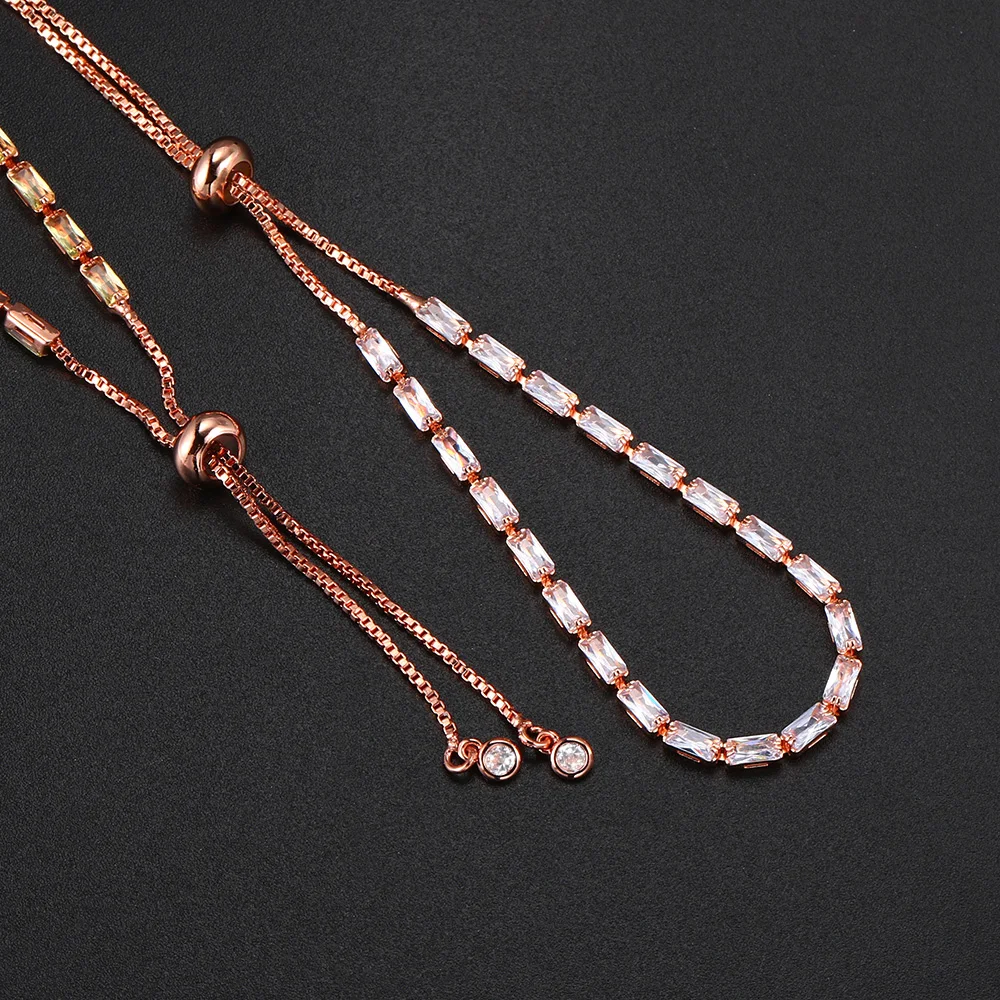 Regulowane kolorowe CZ Crystal Iced Out tenisowe cienkie bransoletki dla kobiet delikatny kryształowy łańcuszek na dłoni biżuteria KBH035 — zdjęcie 5