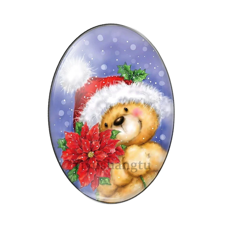 Merry christmas lovely animals bear dog penguin 13x18mm/18x25mm/30x40mm Oval photo glass cabochon demo flat back Making findings