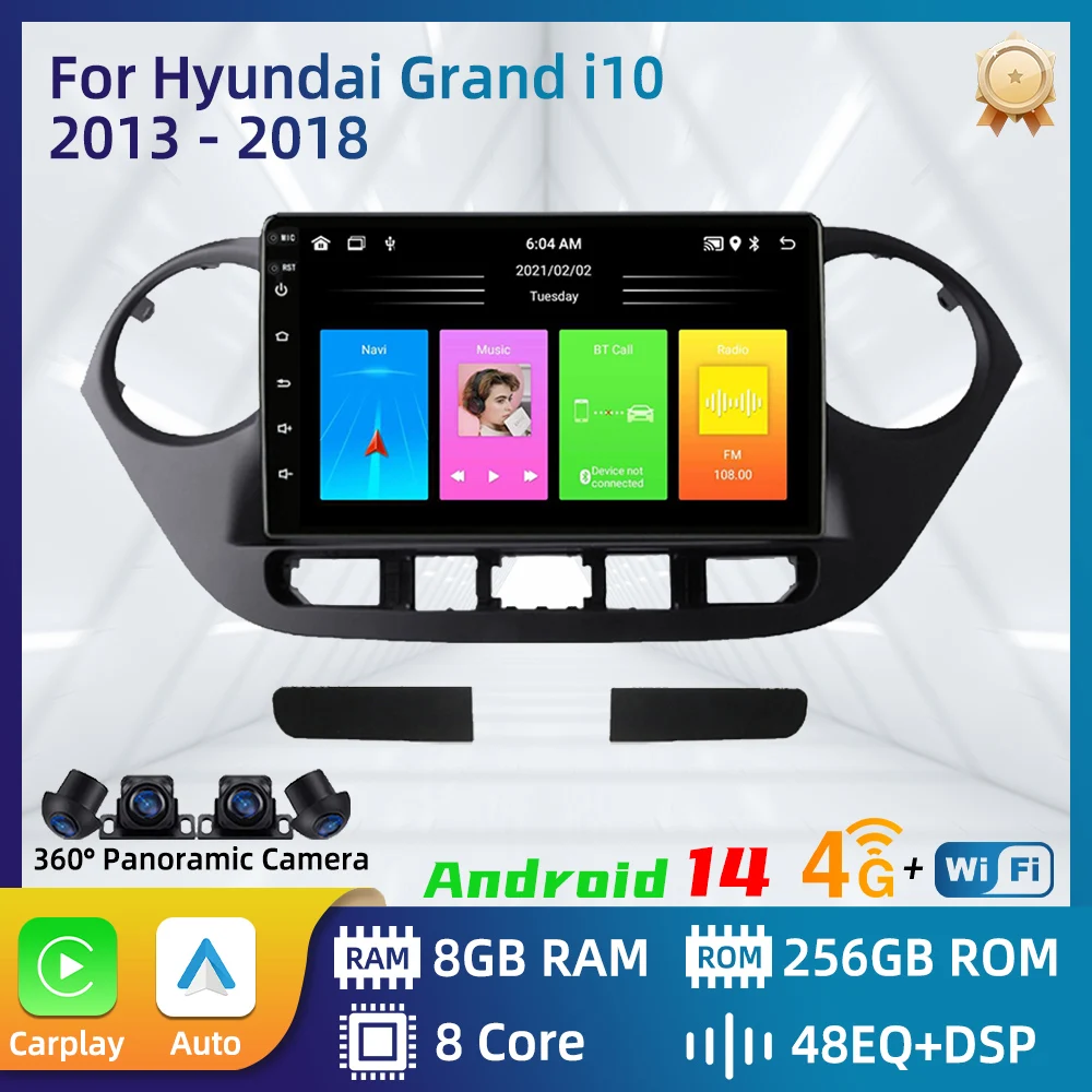 Radio para Auto para Hyundai Grand i10 2013-2018, Sistema Multimedia Android para Auto, Carplay, Navegación GPS, Autoradio 2 Din, Unidad Principal Estéreo, DSP
