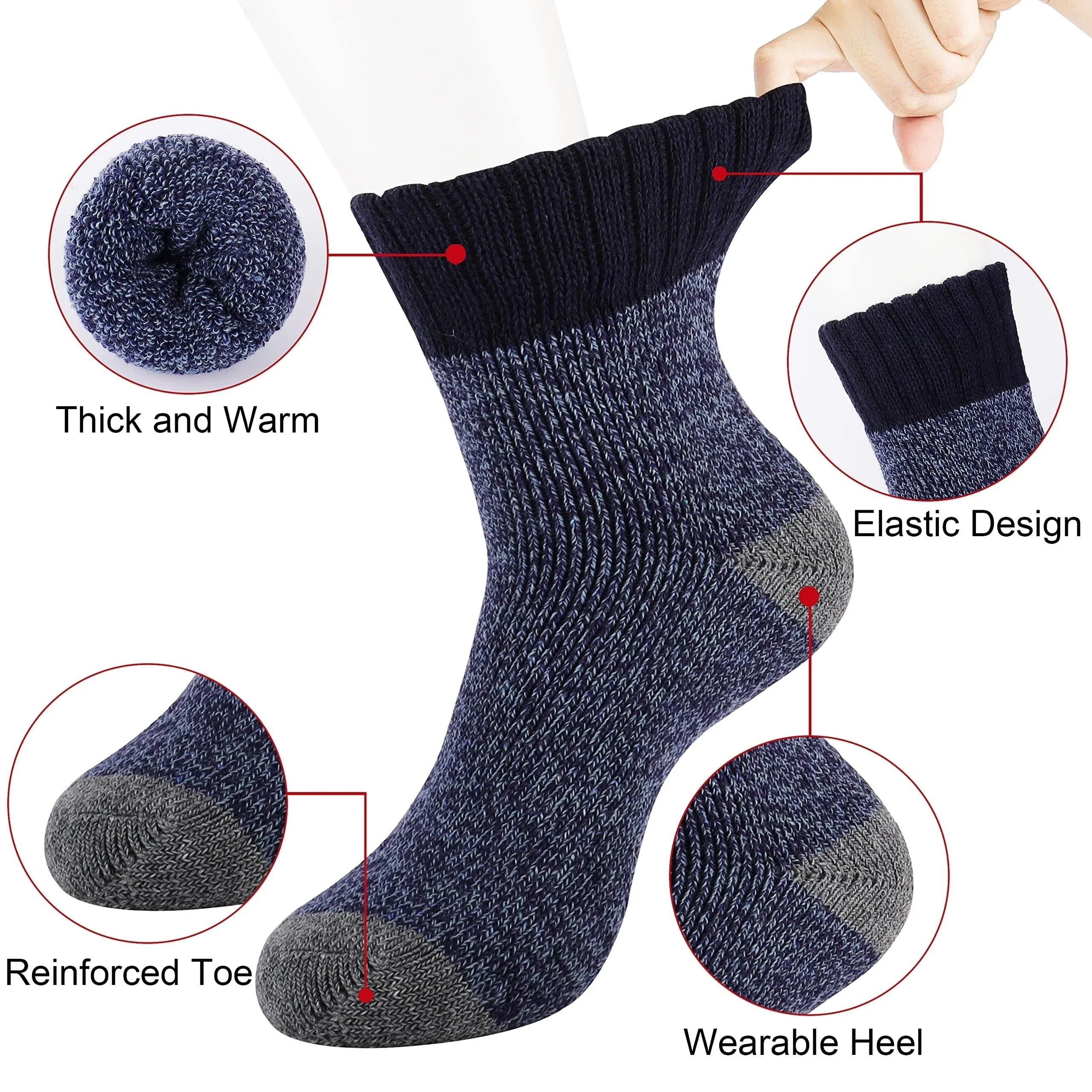 HSS Winter Men\'s Merino Wool Socks Super Thick Warm High Quality Harajuku Retro Snow Casual Antifreeze Cashmere Socks Men 5 Pair