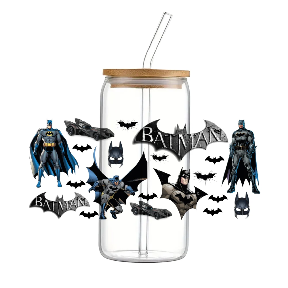 DC Batman 16oz UV DTF Cup Wrap Cartoon Libbey Glass Beer Can Tumbler Transfer Stickers Waterproof Permanent Adhesive  fashion