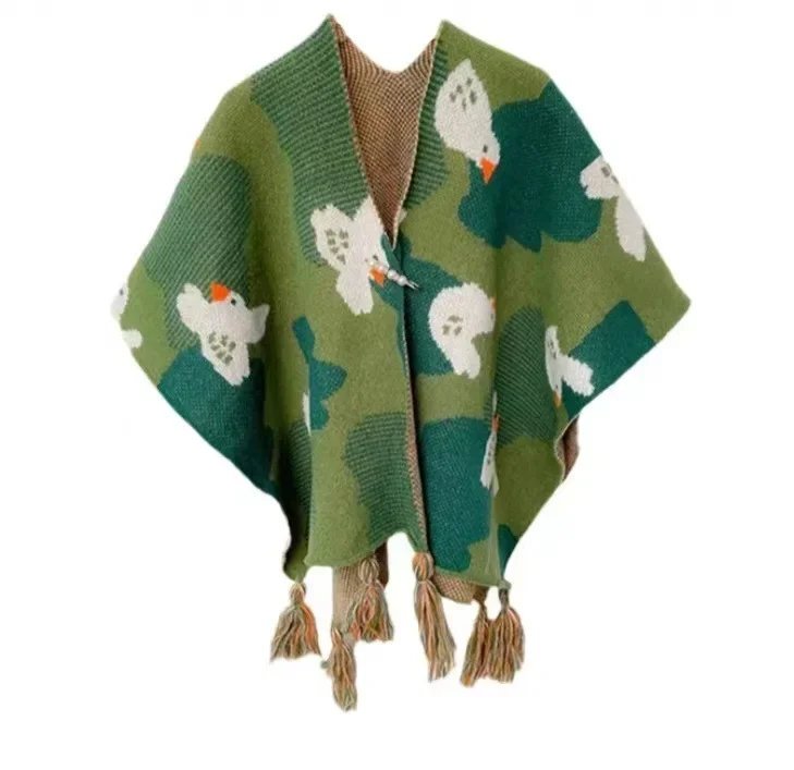 Poncho Cloak Tourism Shawl Autumn and Winter Ethnic Style Knitted Capes High-end New Style Outer Scarf Split Women Shawl