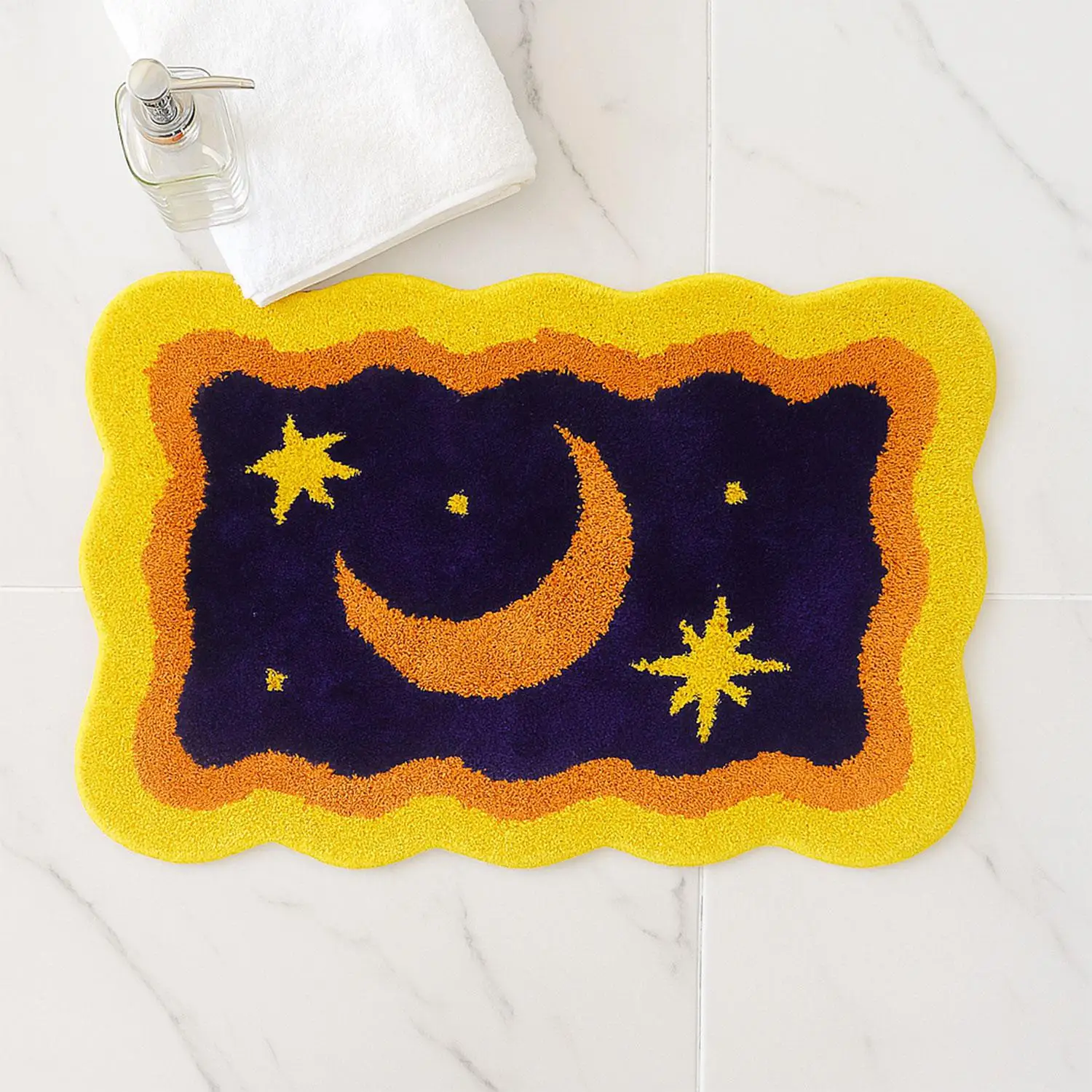 

Star Moon Bath Rug Starry Night Bathroom Décor Soft Absorbent Microfiber Floor Mat Machine Washable Carpet