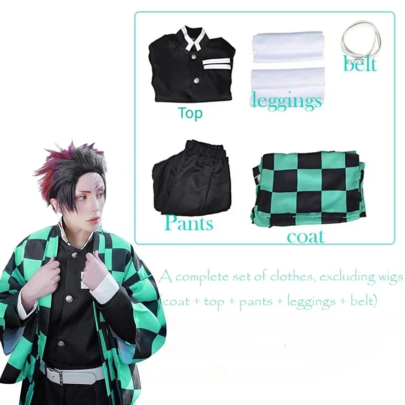 Tanjiro Cosplay Anime Demon Slayer Tanjirou Kamado disfraz Kimetsu No Yaiba Kimono pendientes tatuaje pegatinas para adultos y niños