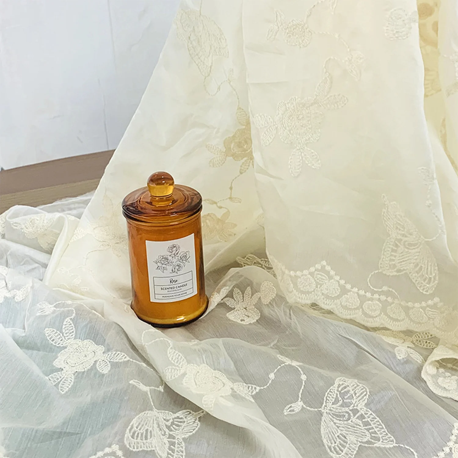 

5 Yards Apricot Lace Fabrics With Floral Butterfly Embroidery Ladies Dress Fabrics Home Decoration Curtain Children Texile