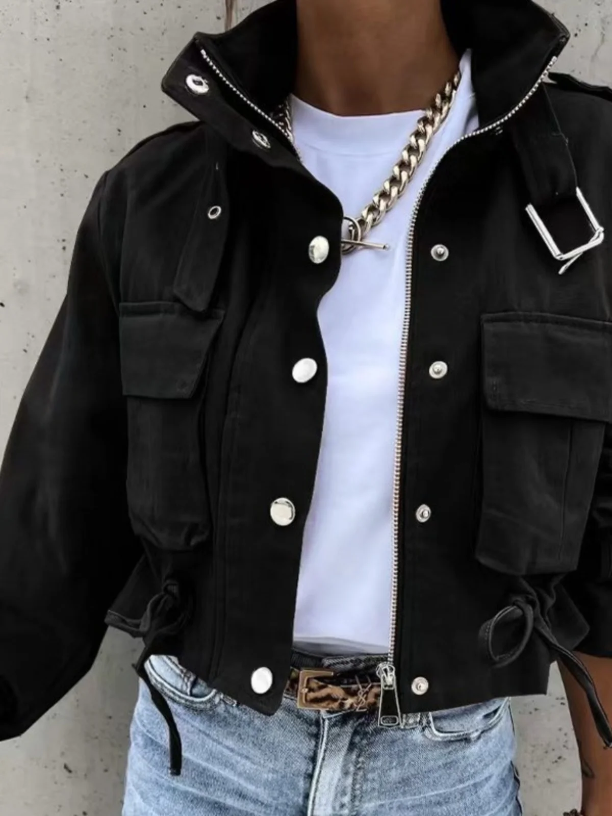 

Faionable Print High Collar ort Sve Women's Jaet Autumn Winter New Sle Casual Long Sve Outerwear for Small Figures