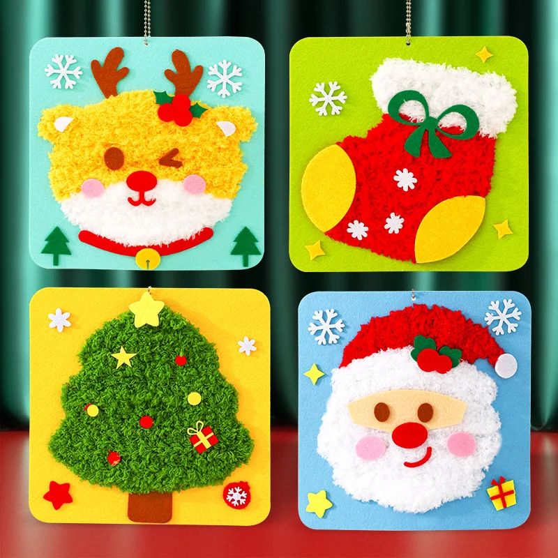 Kit d'artisanat de couture de noël pour enfants, dessin animé, formation de la motricité Fine, broderie en feutre, couture, jouets faits à la main, planche à enfiler