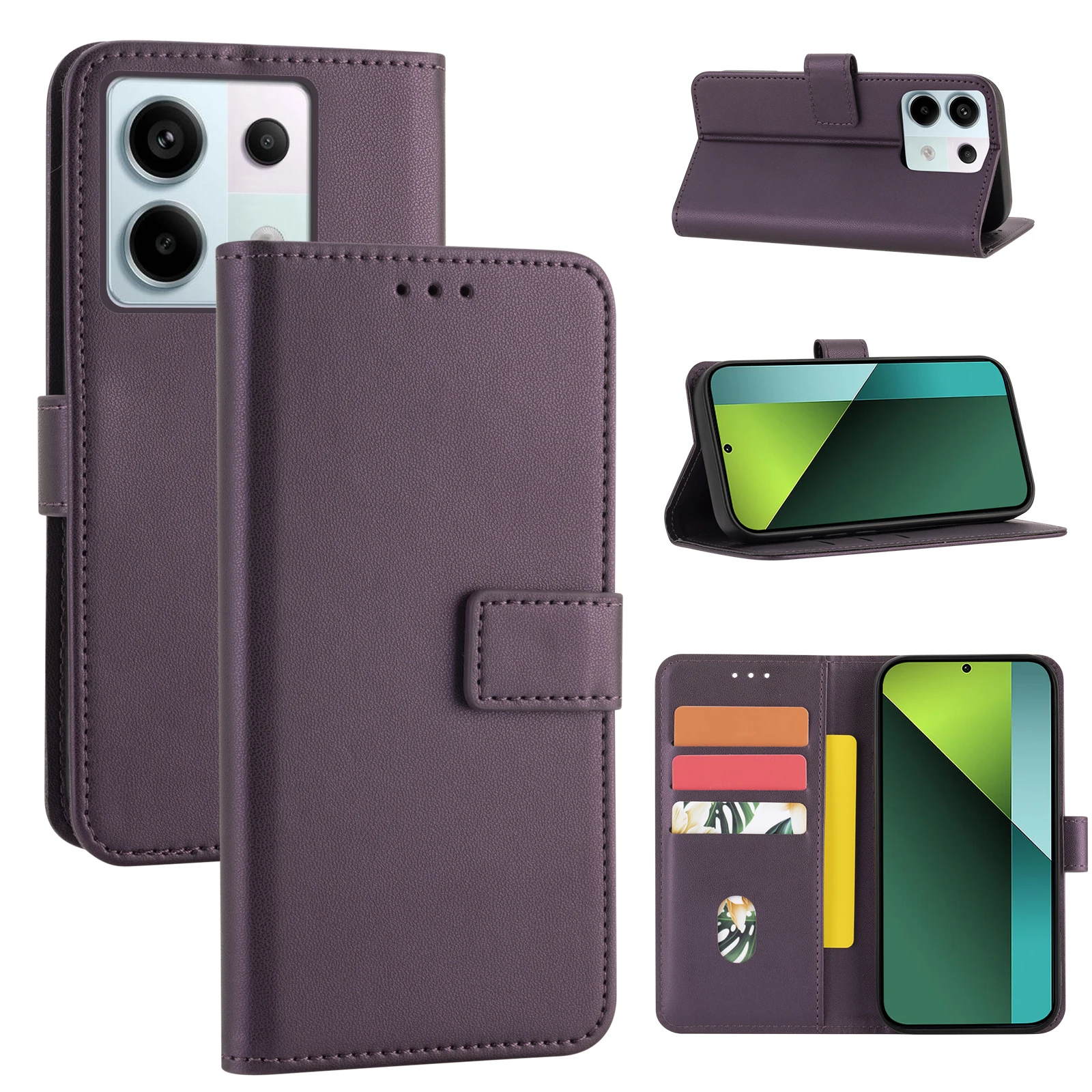 Flip Cover Schutzhülle für Redmi Note 15/14/13/12/11/10/9Pro mit Kartenfach, Kunstleder-Schutzhülle – Detail 3
