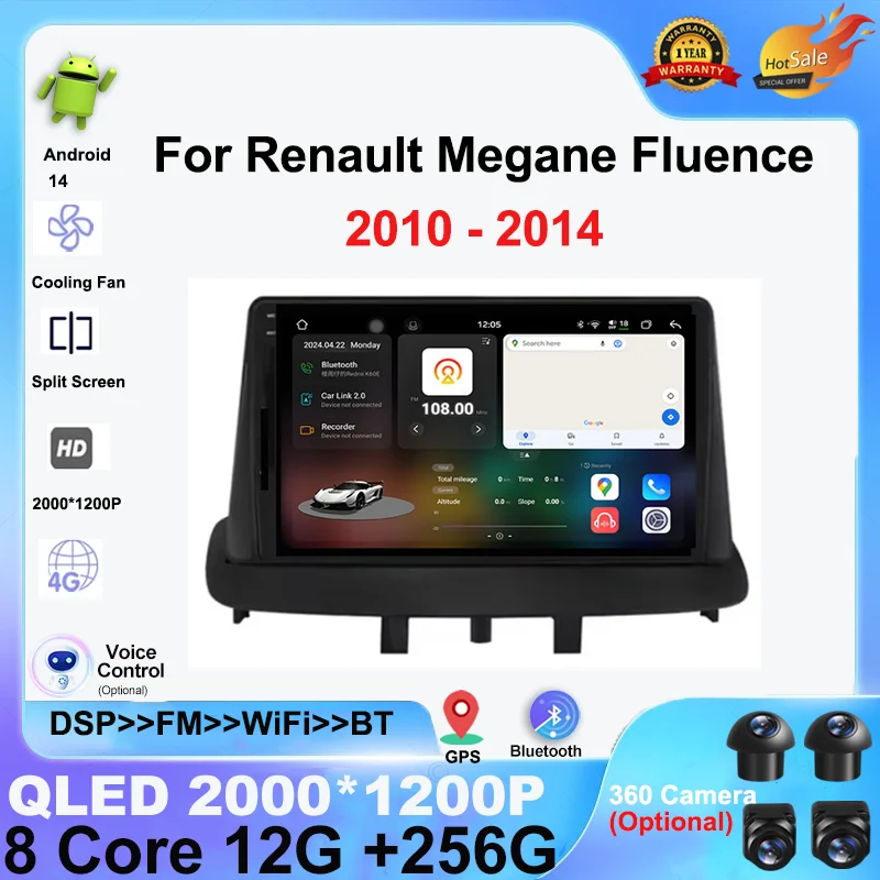 android 14 For Renault Megane Samsung 3 2008-2014 Car Radio Multimedia Video Player GPS Navigation Carplay WIFI+4G QLED screen