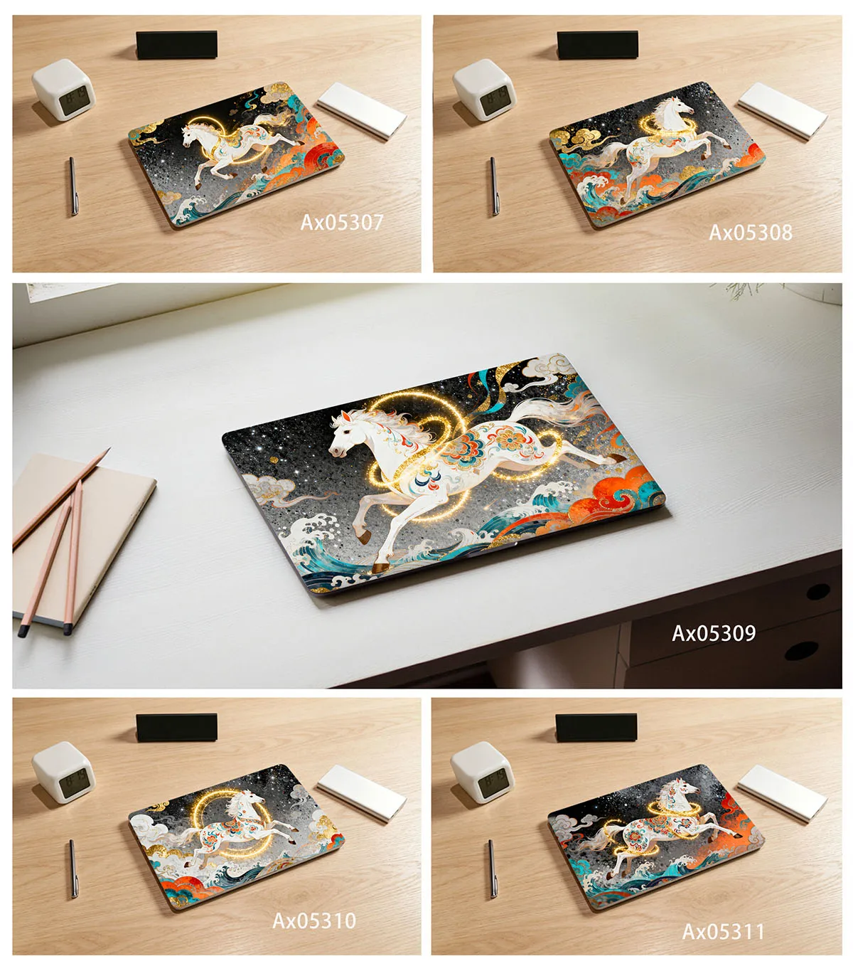 Myth Golden Glowing White Steed Horse Cloud Wave Anti Scratch Protective Laptop Skin Sticker
