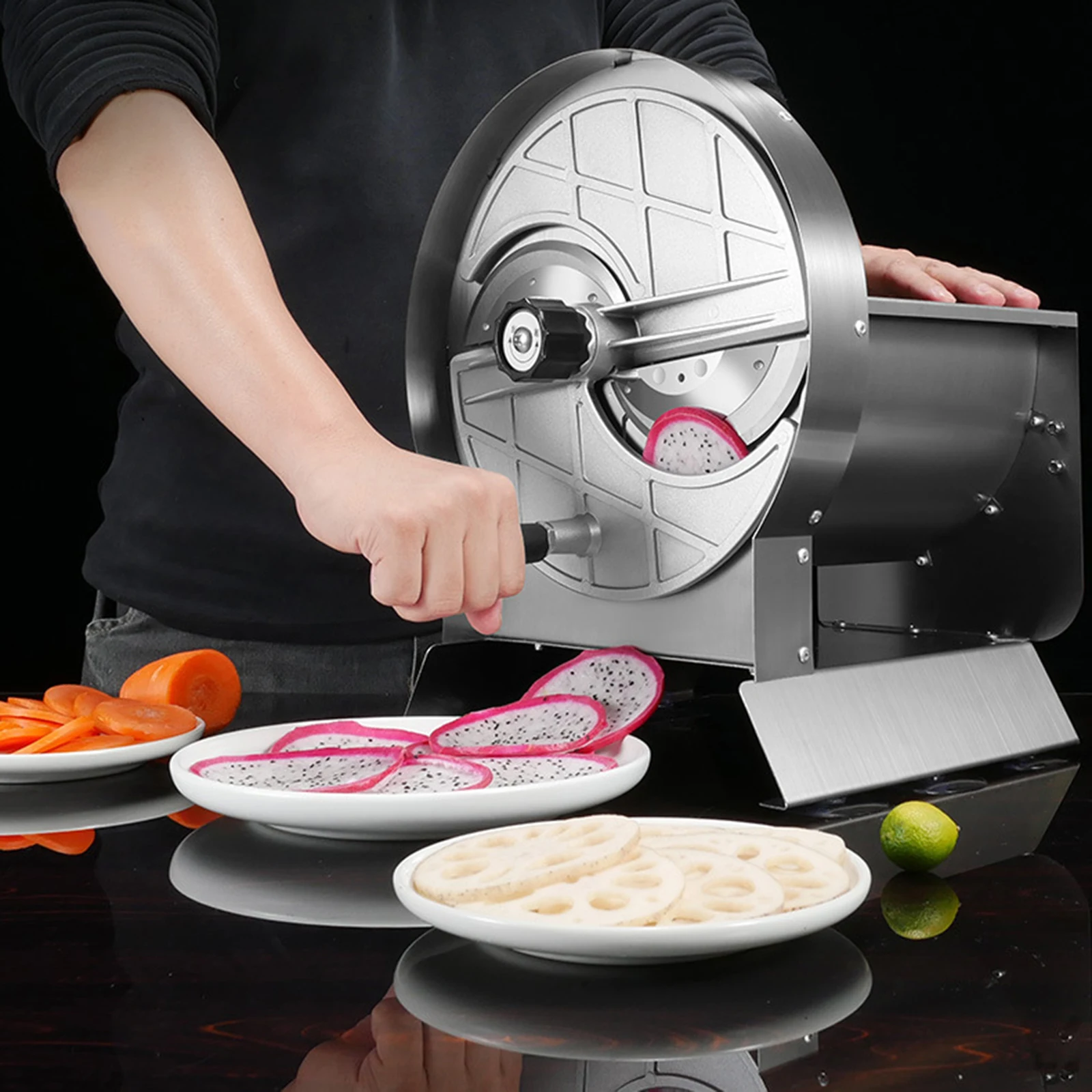 Commercial Manual Fruit Slicer 0.2~1.0mm Adjustable Thickness Stainless Steel Manual Vegetable Slicer for Potato Lemon Fruit