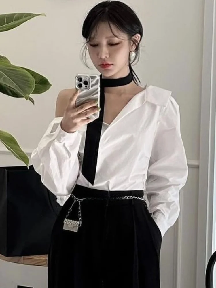 Ele Loose Long Sve Ne irt oulder Bared Pure Color Casual Sle Top alla moda da donna Faionable All-Match irt