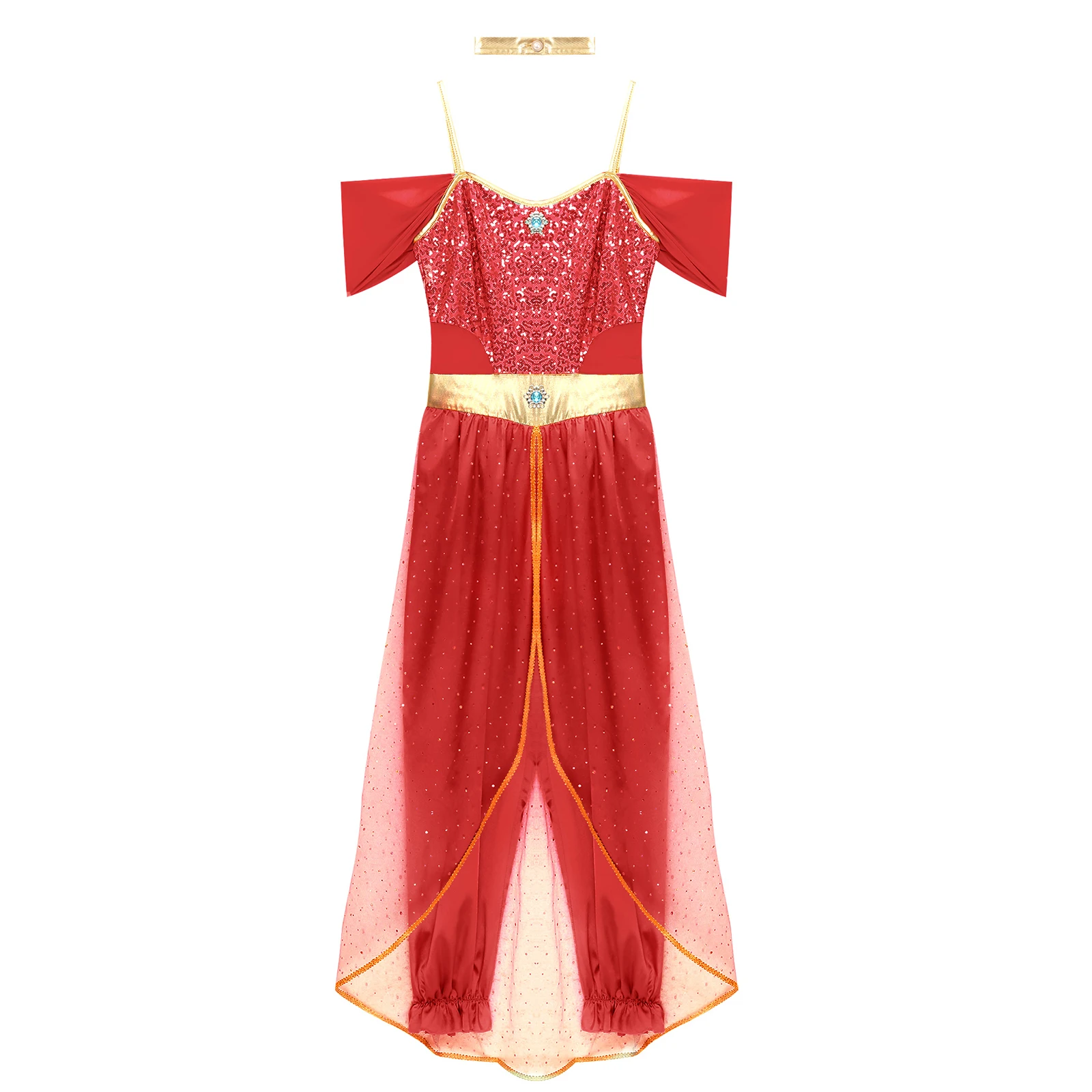 Womens Egypt Indian Oriental Arabian Princess Cospaly Costumes Belly Dance Costume Romper Jumpsuit with Metallic Shiny Choker