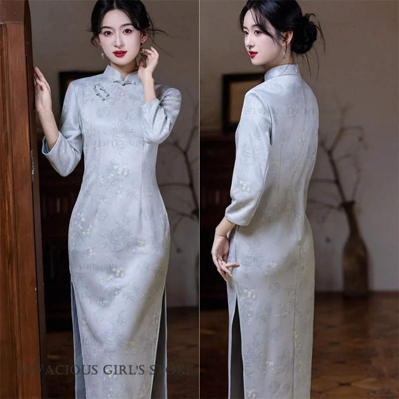 

Plus Size Chinese Traditional Clothes Qipao Thick Suede Female Cheongsam Elegant Classic Long Hanfu Chinese Dress Sexy Vestidos