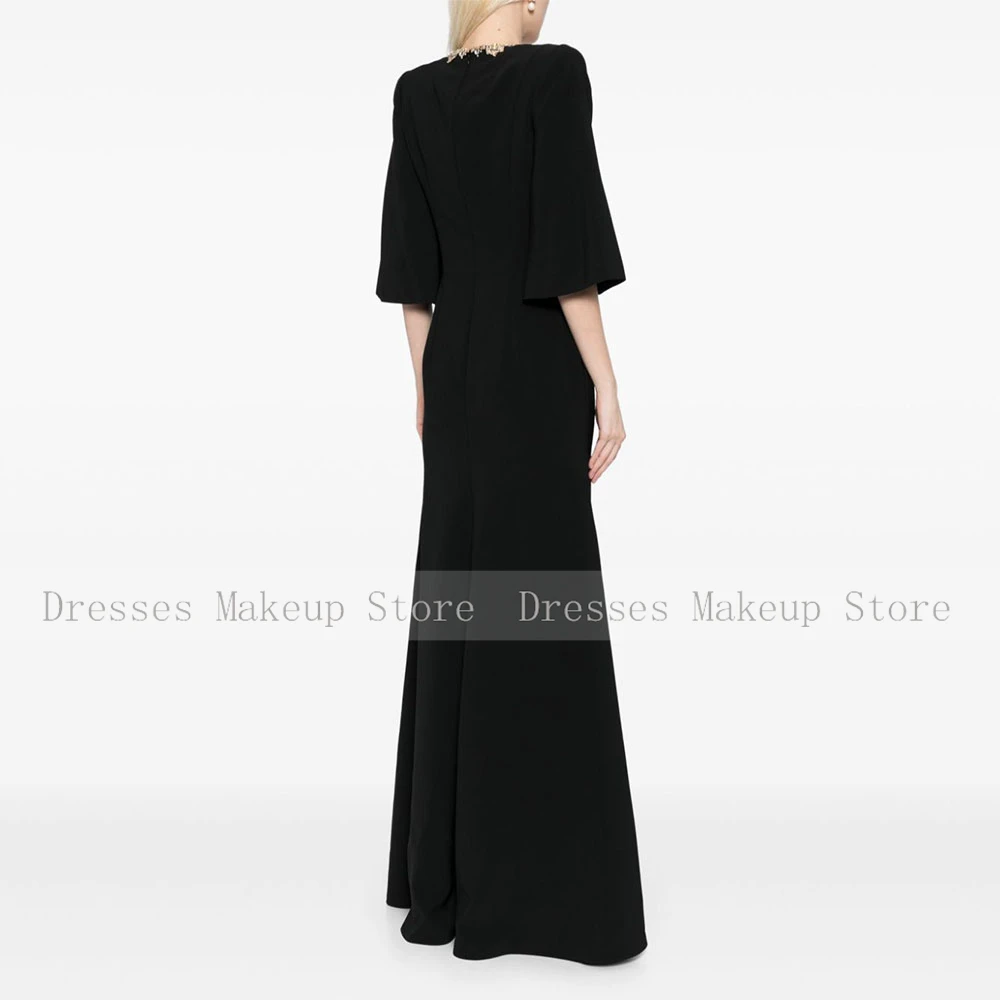 Black Wedding Guest Dresses for Women Crystal O Neck Elegant Evening Gowns 3/4 Sleeves Tumpet/Mermaid Formal Party Dress Long image 2