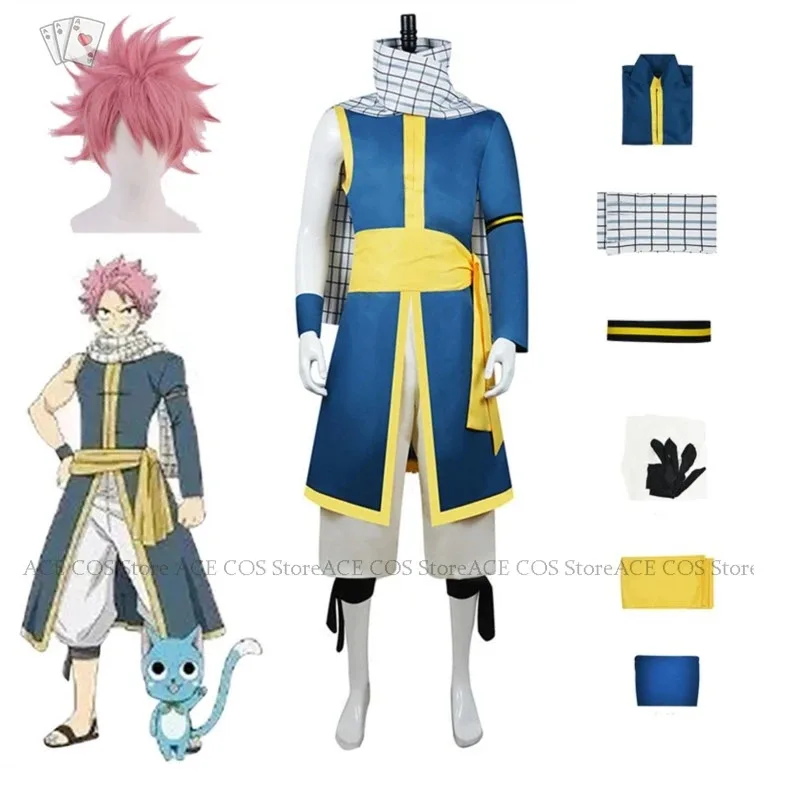 

NewAnime FAIRY Etherious TAIL Natsu Dragneel Cosplay Costume Wig Uniform Natsu Suit Shawl Pants Halloween Party Outfit Mens Clot