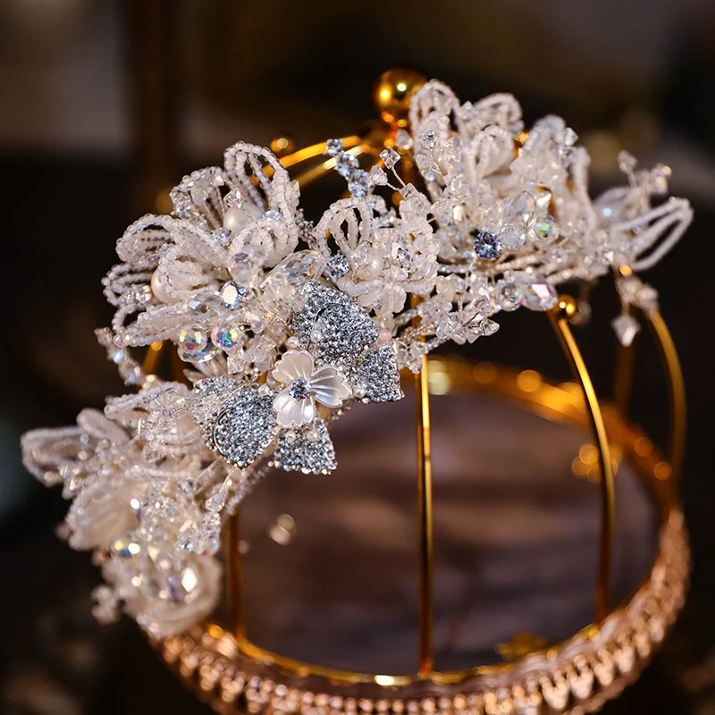تاج غطاء الرأس أنثى مشرق الكورية موري نمط جديد أنيق فستان الزفاف فستان إكسسوارات الشعر تاج عيد الميلاد