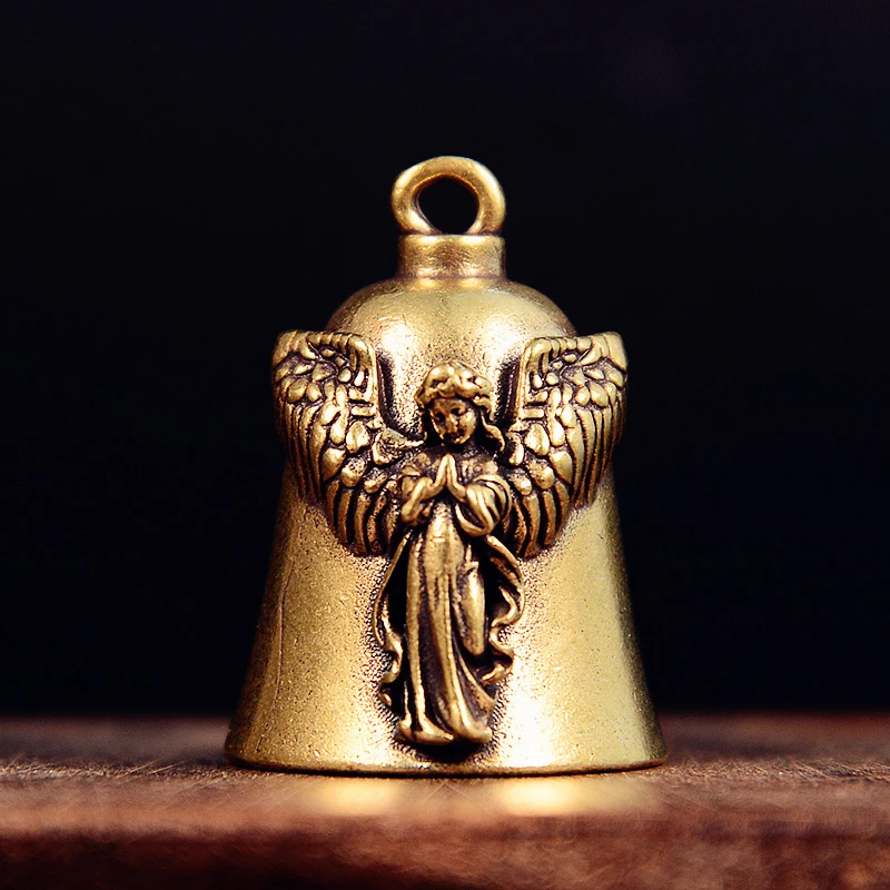 Campana de latón con alas de ángel de la guarda, campana para motocicleta, llavero para hombre, exorcista, joyería de la suerte