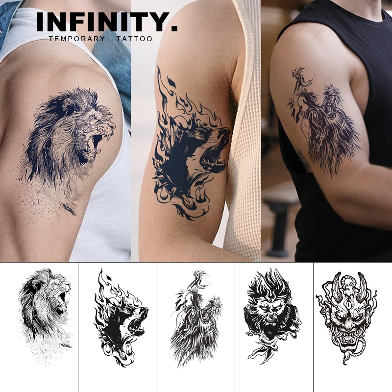 Wolf Lion temporary tattoo sticker, waterproof magic tattoo, lasts to 8-15 days fake tattoo, semi permanent tattoo