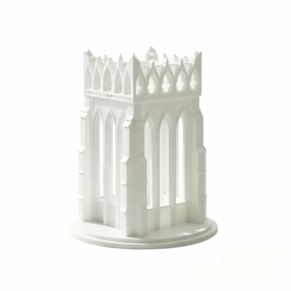 Retro Gothic Church-Style Pen Holder Vintage Delicate Castle Makeup Brush Storage Box 3D Printed Large Capacity Desktop Ornament