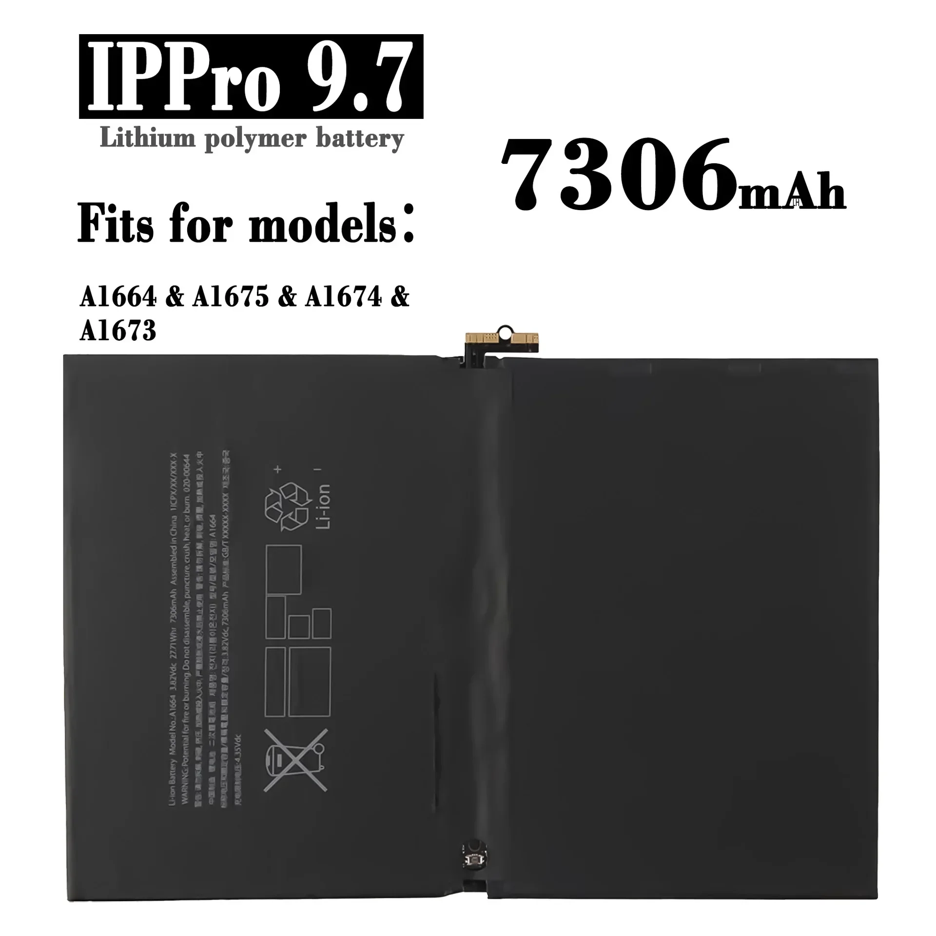 

Replacement Battery For Iphone IPad Pro9.7 A1664 A1675 A1674 7306mAh High Capacity High Quality Tablet Battery