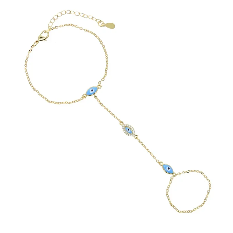 Gold Color Enamel Evil Eye Charm Hand Chain Bracelet Elegance Fashion Women Jewelry