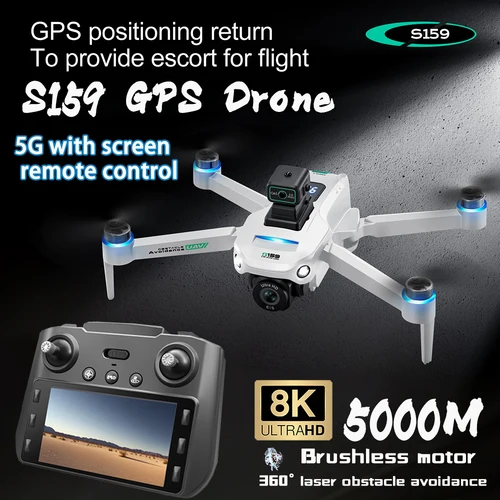 プロの航空写真ドローン,s159,8K HDカメラ,4軸,スクリーン付き,リモコン,5g,wifi,GPS,fpv,rc,5000m,新品