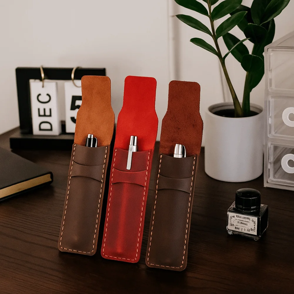 

Pencil Case PU Leather Leather Pen Bag Flip Cover Holder Pen Protective Bag Vintage Soft Pen Storage Pouch Office Use