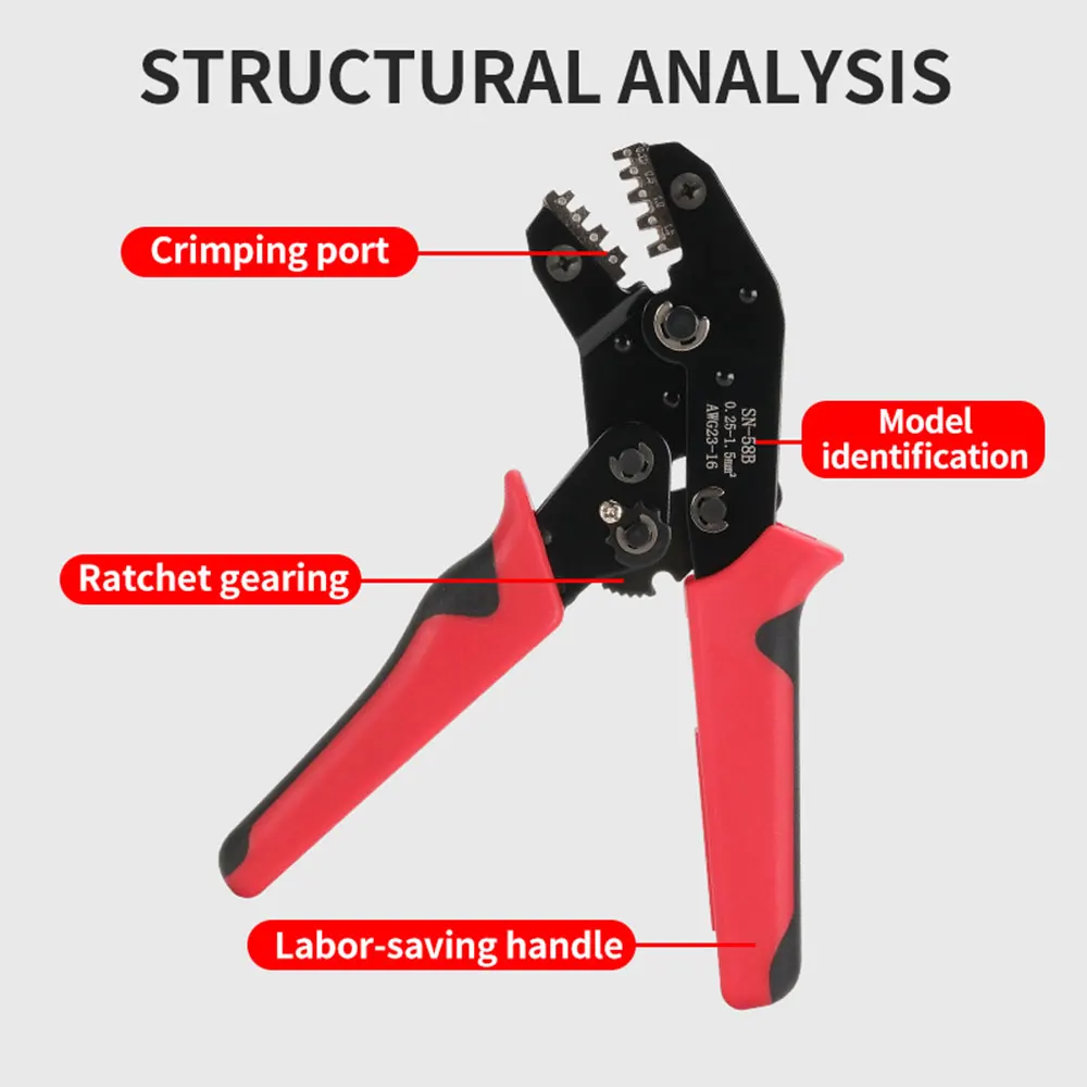أداة العقص السقاطة SN-58B كماشة العقص XH2.54/DuPont2.54/2.8/4.8/6.3/محطات غير معزولة/الحديد 0.5-1.5 مللي متر 2/ AWG23-16 #3