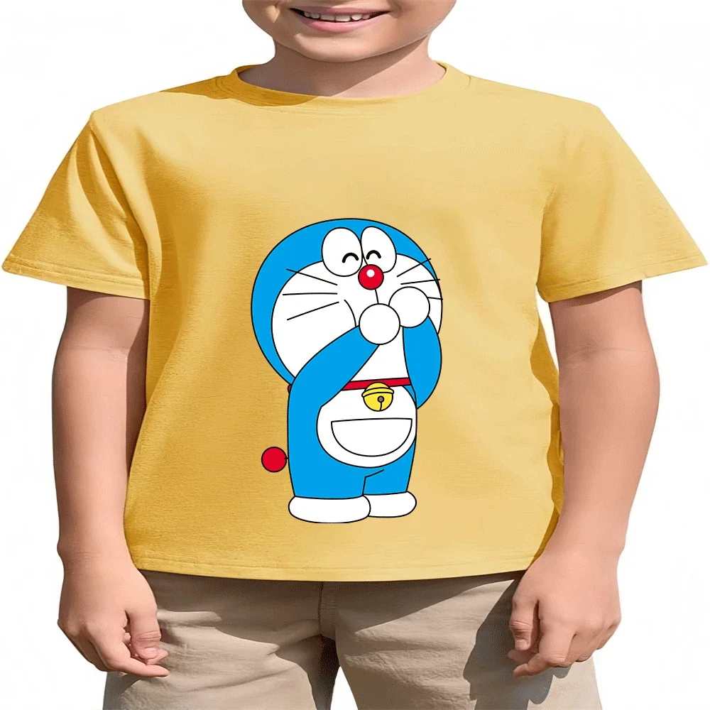 

2026 Cartoon Print Doraemon Fashion Cotton T Shirt Summer Kids Boys Girls Hot Sale