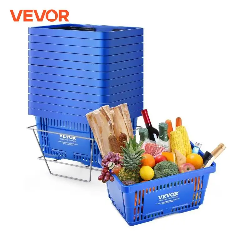 VEVOR 12pcs Shopping Basket  24L Plastic Grocery Basket with Handle Stand Portable Shop Basket Bulk Used for Store Supermarket