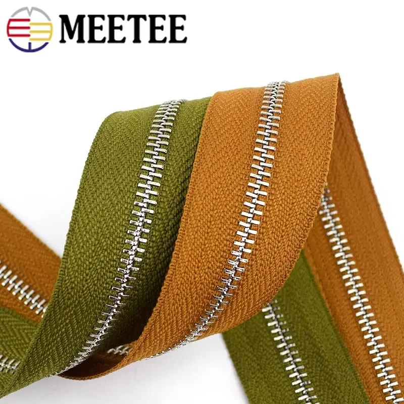 Meetee 2 pces 3 # metal zíperes dentes de prata 15-70cm decorativo zíperes kit de reparação bolsa vestuário casacos acessórios de costura material