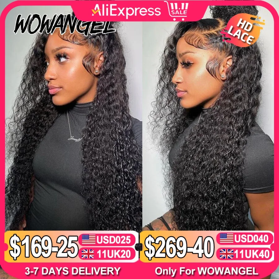 Wowangel 34inch 13x6 HD Lace Frontal Wig 250% Curly Wig Pre Plucked Water Wave Wig Lace Front Human Hair Wig Melt Skin For Woman