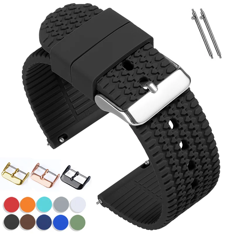 Silicone Watch Band 18mm 20mm 22mm 24mm Soft Rubber Strap for Seiko for Rolex Bracelet Quick Release Sport Replacement Wristband