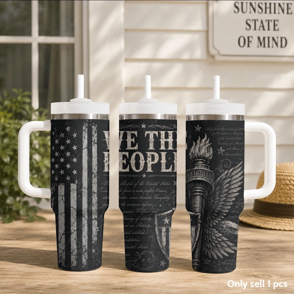 Freedom Eagle Legacy Vacuum Flasks 40oz Stainless Steel Insulated Tumbler with Handle & Straw Leakproof Travel Mug
