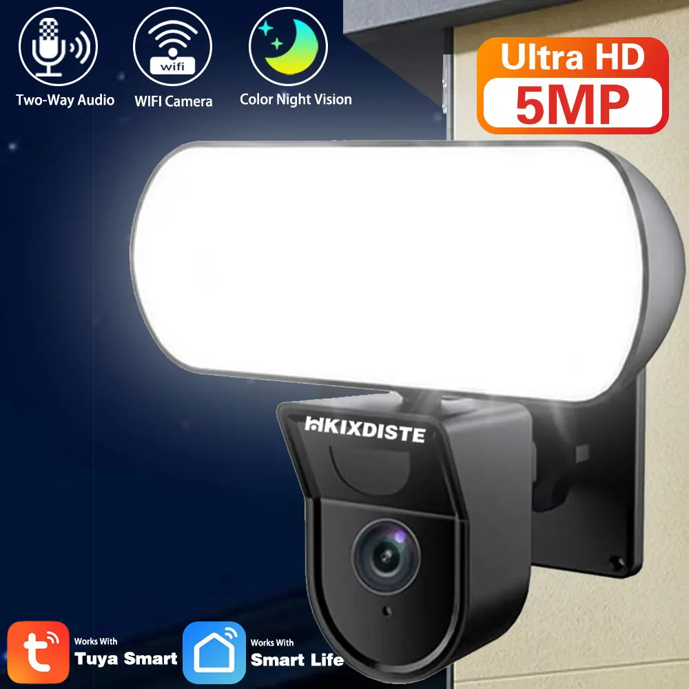 5mp tuya smartlife casa ao ar livre à prova dwaterproof água movimento pir sensor lâmpada wi fi sem fio ip segurança wifi pátio luz de parede câmera led