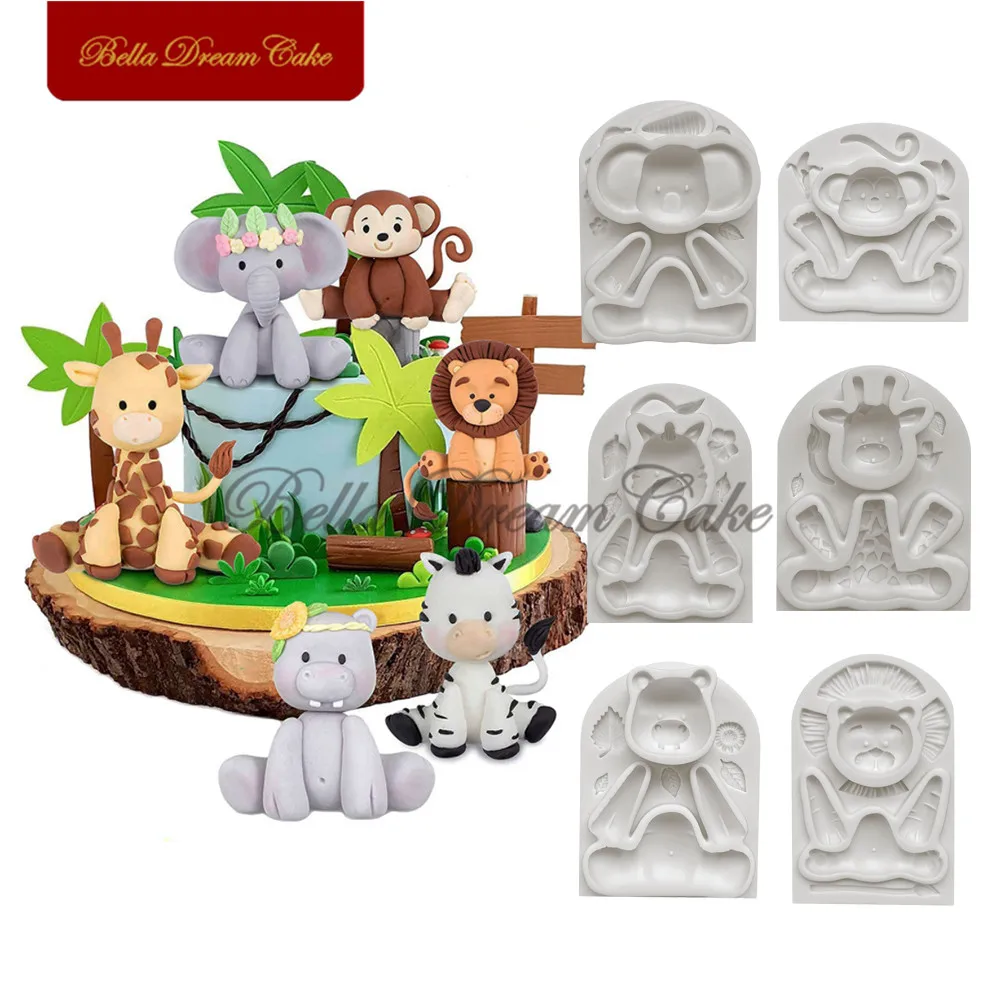 3D dżungla zwierzęta w kształcie lwa/zebry/małpy silikonowa forma do Fondant czekoladowy glina DIY modelka do dekoracji ciasta narzędzia do pieczenia
