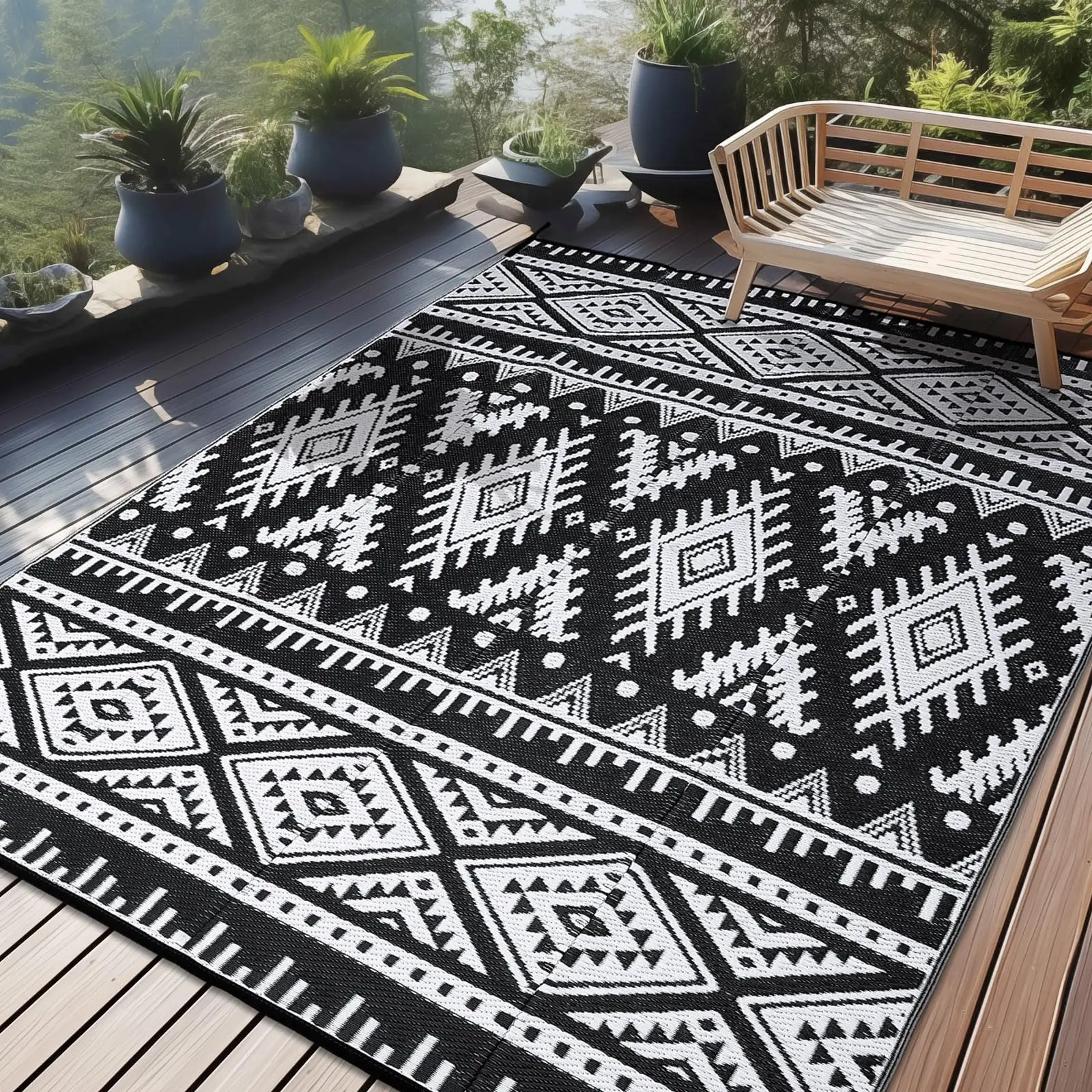 

VIKAMA Bohemian Outdoor Rug Garden Rug Indoor Rug Caravan Mat Family Camping Picnic Blanket Home Decor
