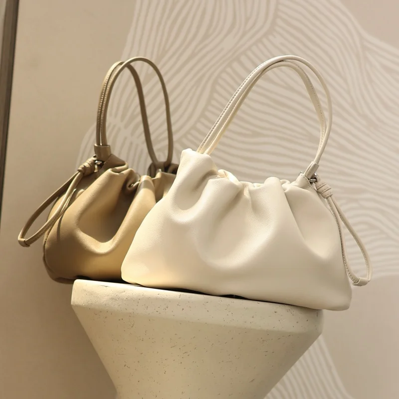 Women Genuine Leather Drawstring Crossbody Bags Soft Handbag Adjustable Shoudler Strap And Handle Versatile Style
