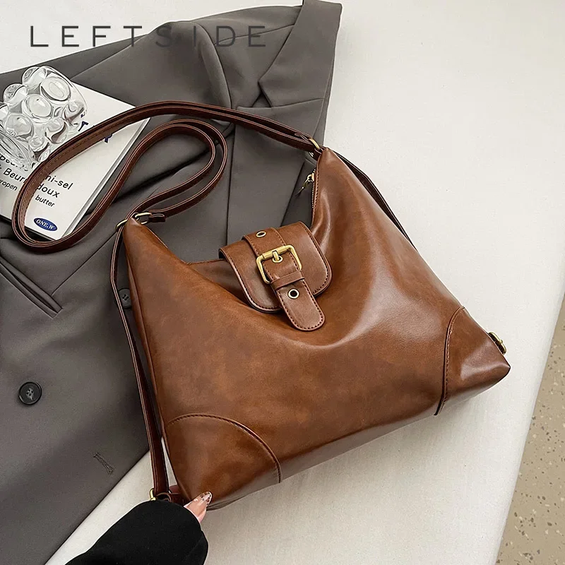 

LEFTSIDE Belt Design Small PU Leather Shoulder Bag for Women 2024 Winter Trend New Y2K Handbags Females Luxury Crossbody Bag