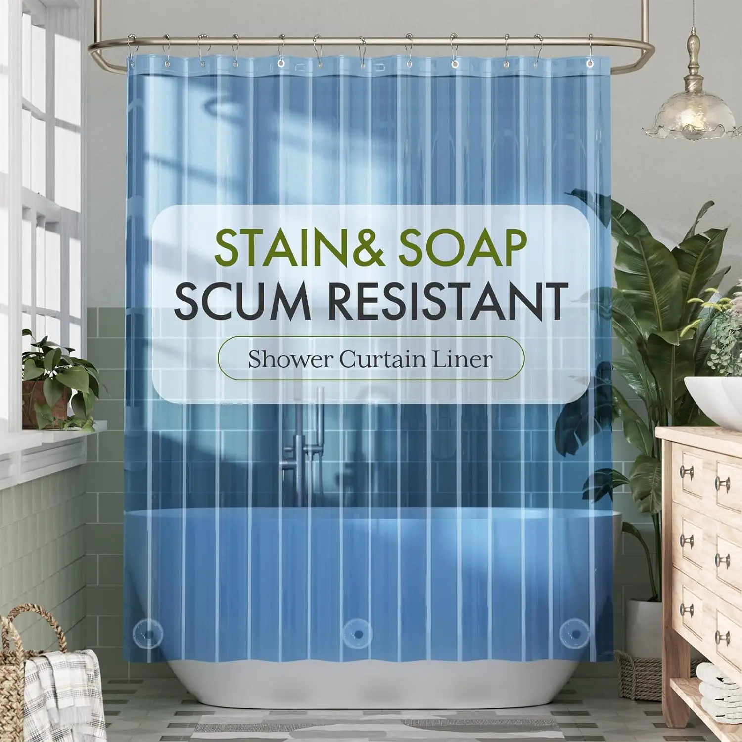 

Прозрачная водонепроницаемая душевая занавеска из ПЭВА 72x72 с магнитами и люверсами, легкая синяя вставка для ванной комнаты