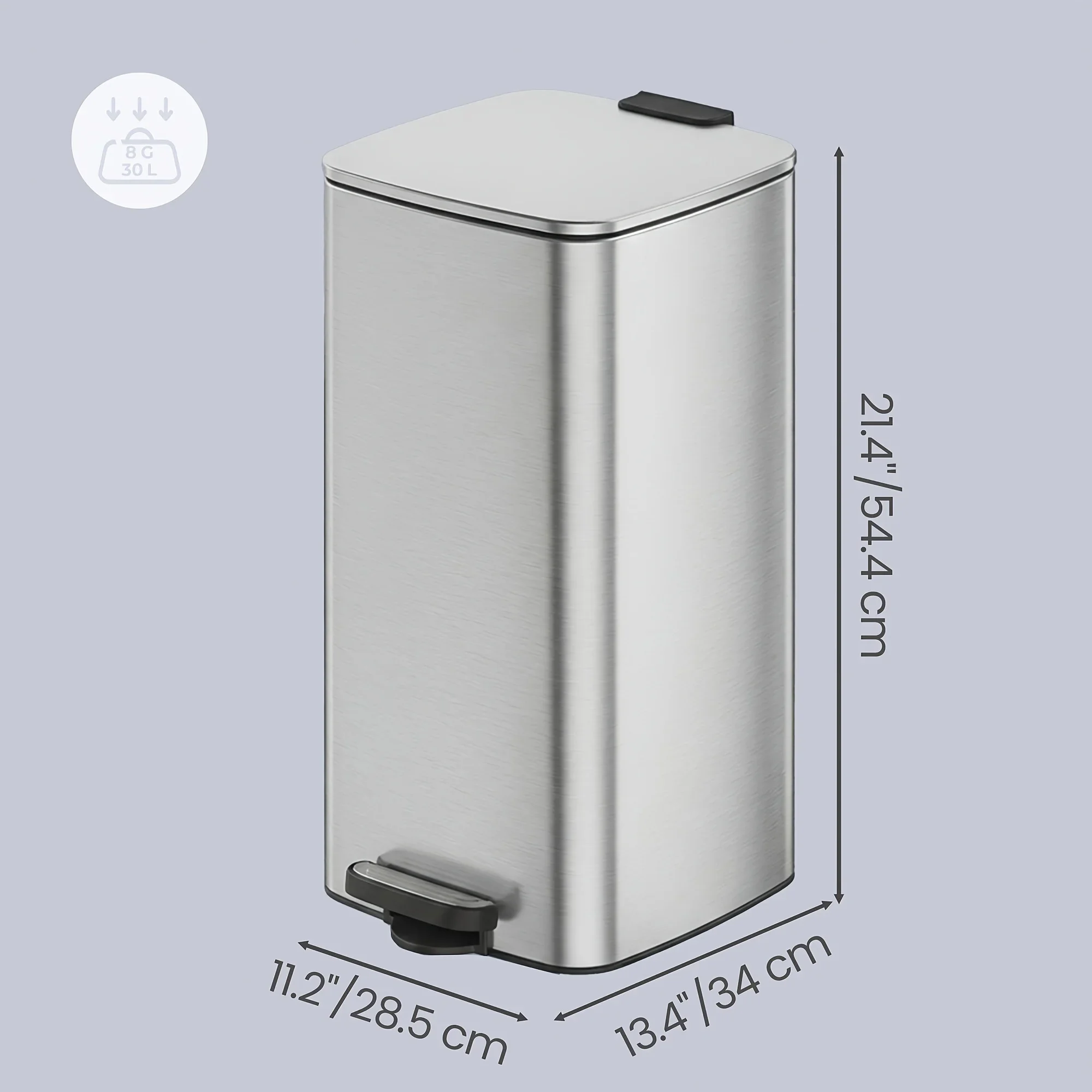 

Kitchen Trash Can, 8-Gallon (7.93gal) Trash Bin, Stainless Steel Garbage Can, with Inner Bucket, Soft Close And Stays Open