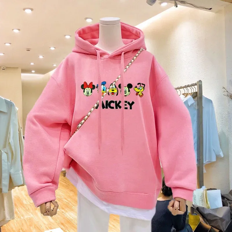 Sudadera con capucha de Disney para mujer, chaqueta holgada con estampado de Mickey y dibujos animados, sudaderas estéticas para mujer