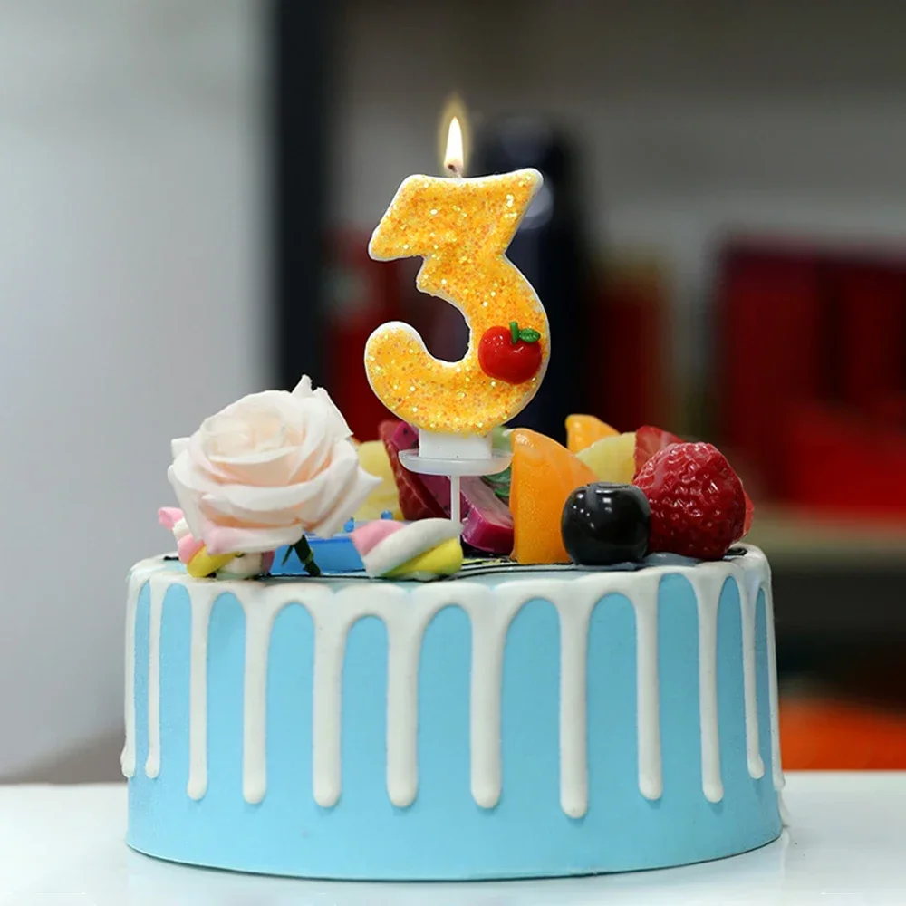 Red Apple Fresh Yellow Number Candle Birthday Cake Decoration Child 0 1 2 3 4 5 6 7 8 9 Number Candle Party Accompaniment Gift