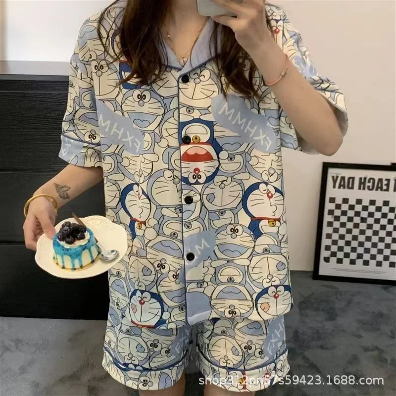 Doraemon Kurzarm-Pyjama Kawaii Sommer Cosplay Schlafanzug Anime-Figur Nachtwäsche Cartoon Hauskleidung Kinderschlafanzug Geschenk